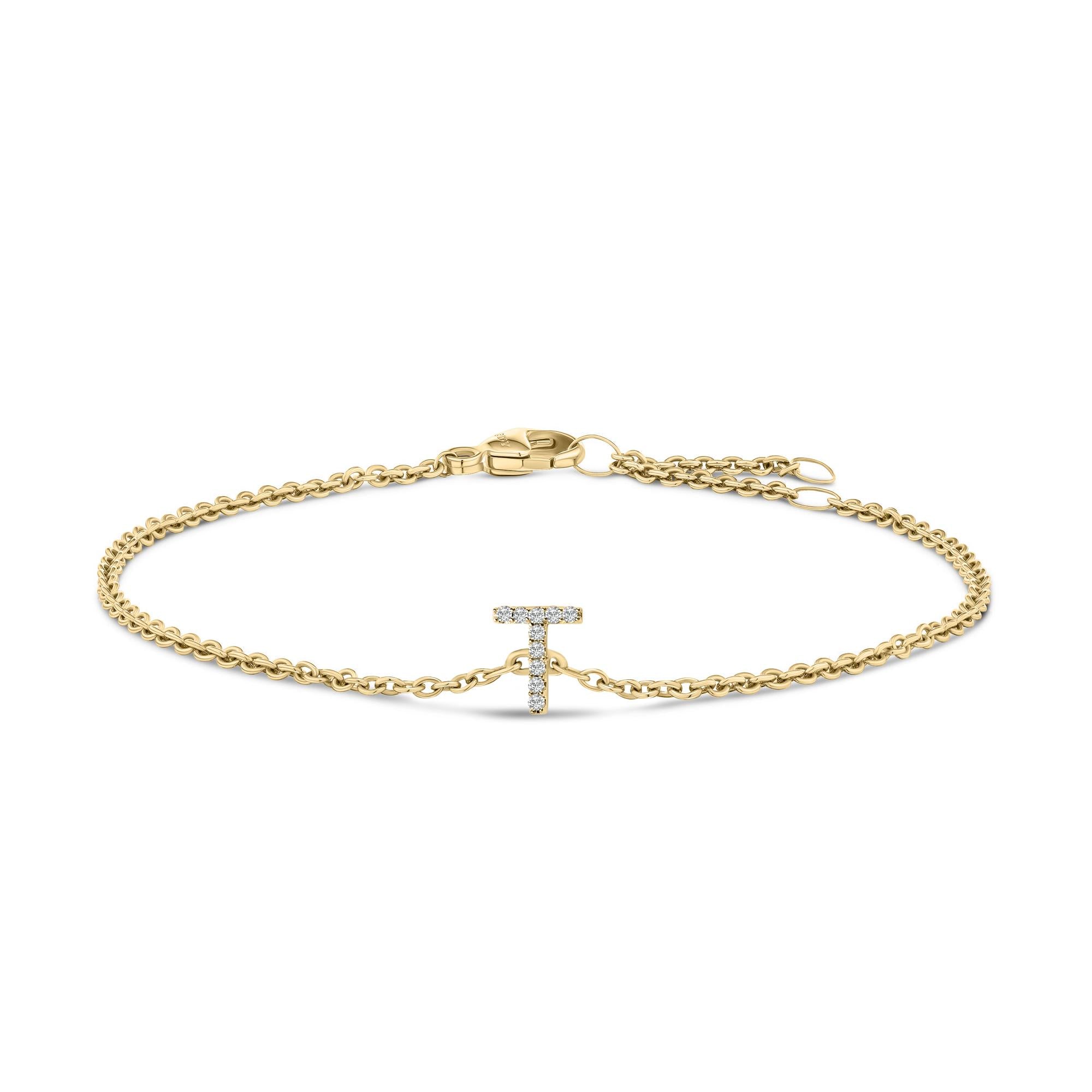 10K Yellow Gold Diamond Accent "A-Z" Initial Charm and Link Bracelet