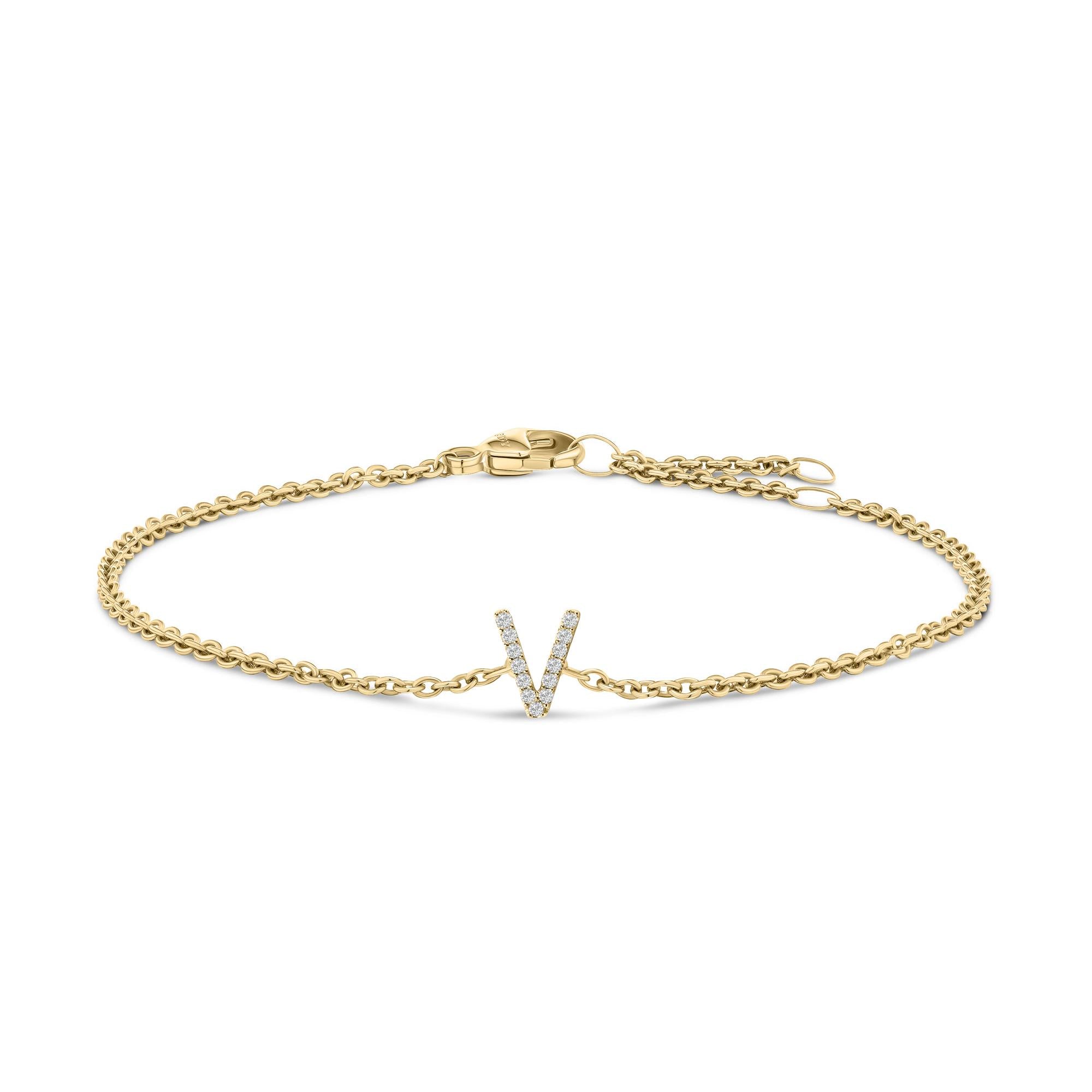 10K Yellow Gold Diamond Accent "A-Z" Initial Charm and Link Bracelet