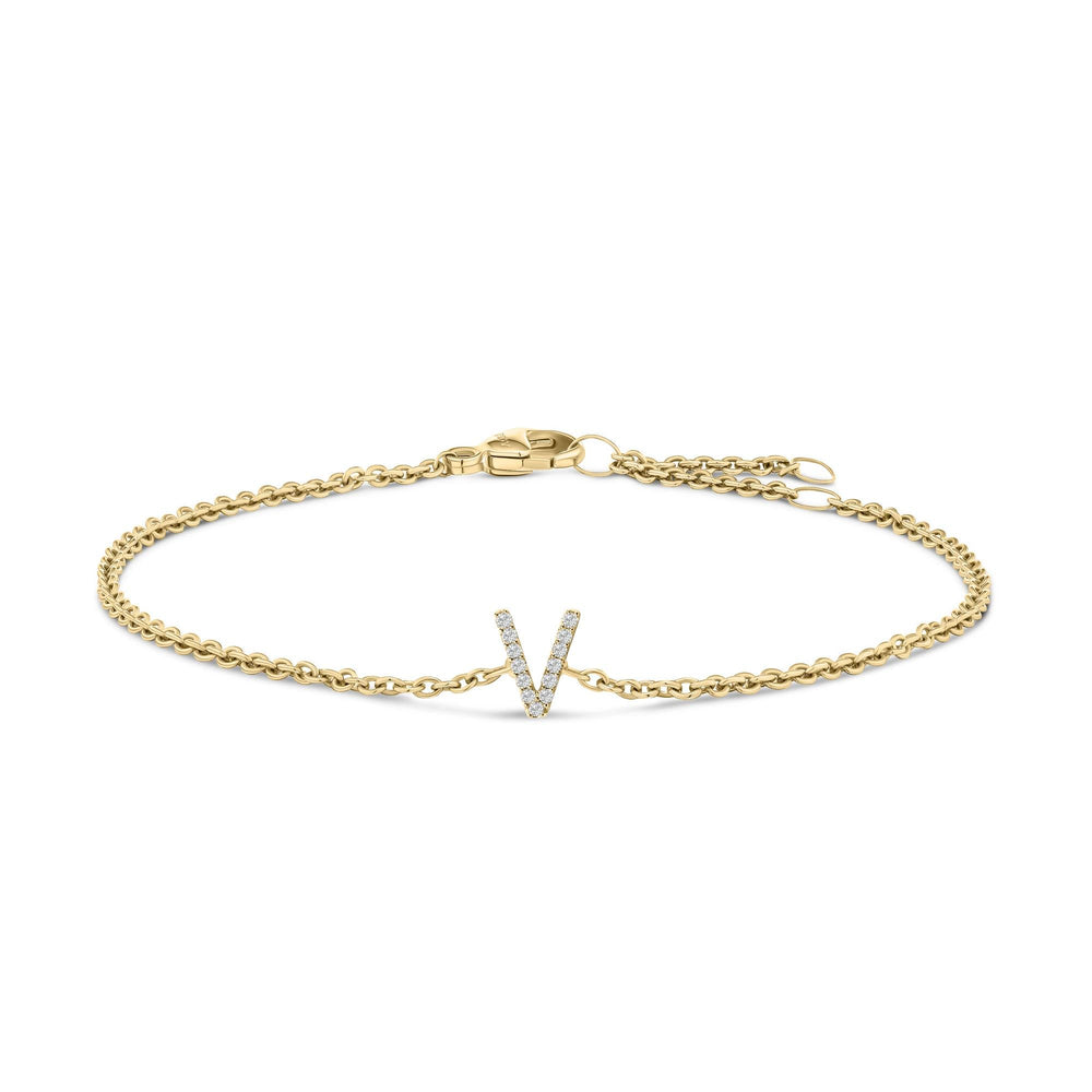 10K Yellow Gold Diamond Accent "A-Z" Initial Charm and Link Bracelet