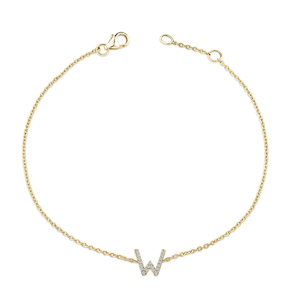 10K Yellow Gold Diamond Accent "A-Z" Initial Charm and Link Bracelet