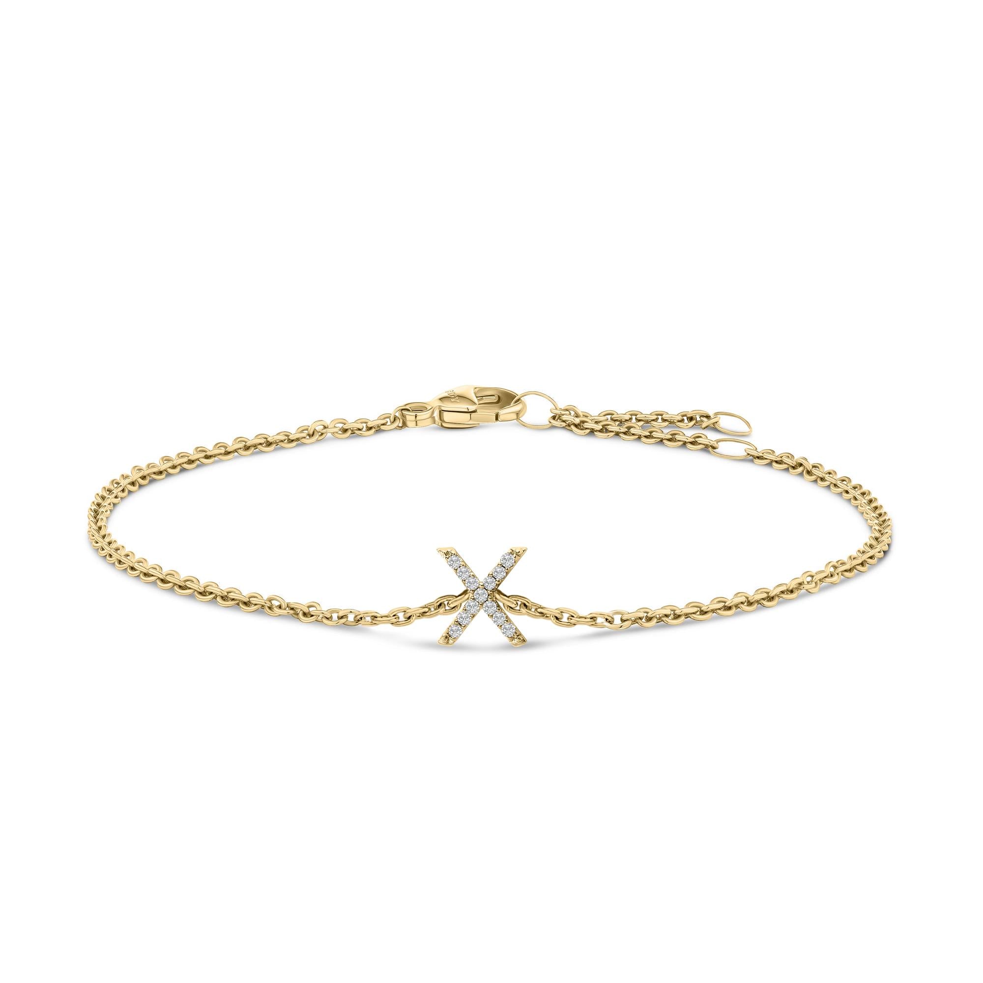 10K Yellow Gold Diamond Accent "A-Z" Initial Charm and Link Bracelet