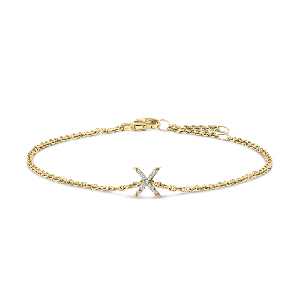 10K Yellow Gold Diamond Accent "A-Z" Initial Charm and Link Bracelet