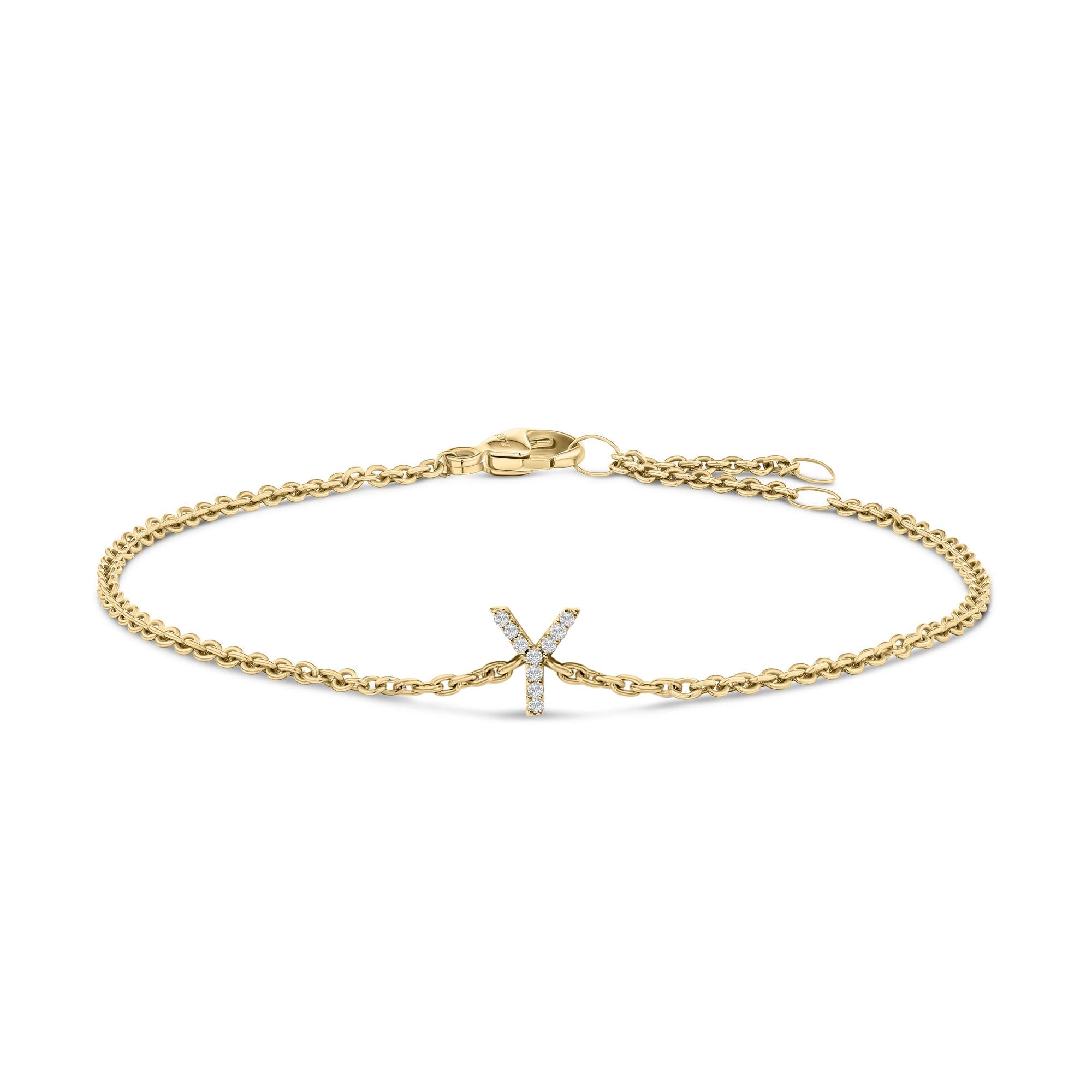 10K Yellow Gold Diamond Accent "A-Z" Initial Charm and Link Bracelet