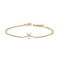 10K Yellow Gold Diamond Accent "A-Z" Initial Charm and Link Bracelet