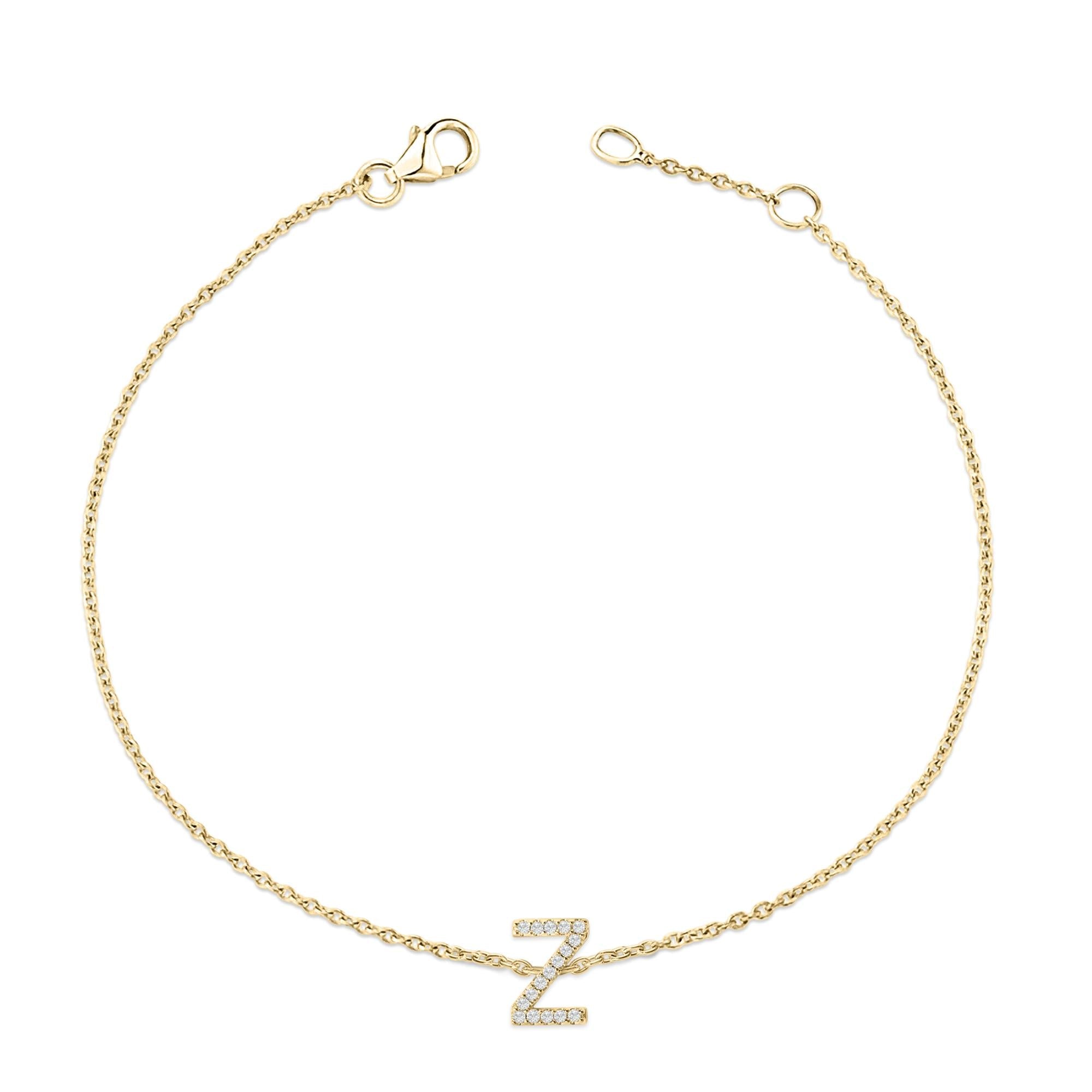 10K Yellow Gold Diamond Accent "A-Z" Initial Charm and Link Bracelet