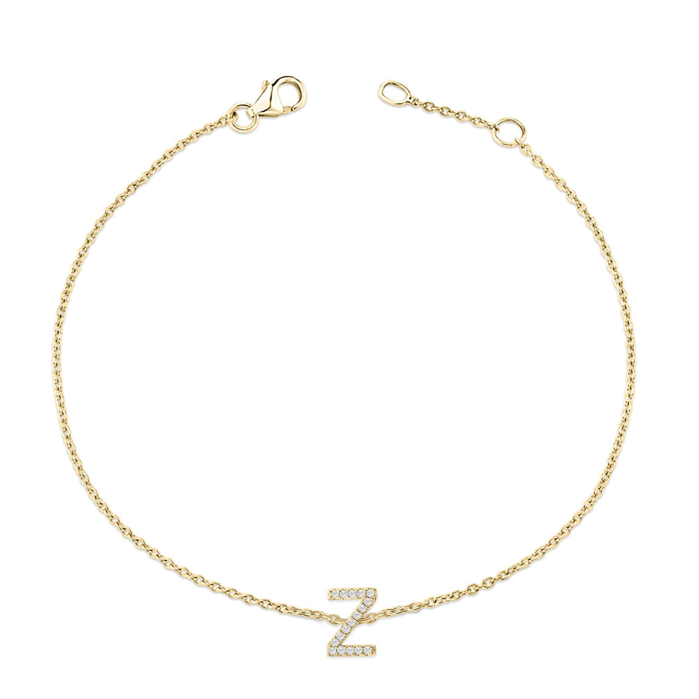 10K Yellow Gold Diamond Accent "A-Z" Initial Charm and Link Bracelet