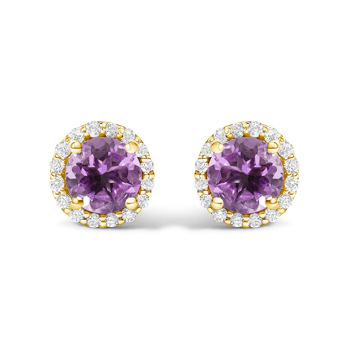 10K Gold Gemstone and 1/6 Cttw Diamond Halo Stud Earring