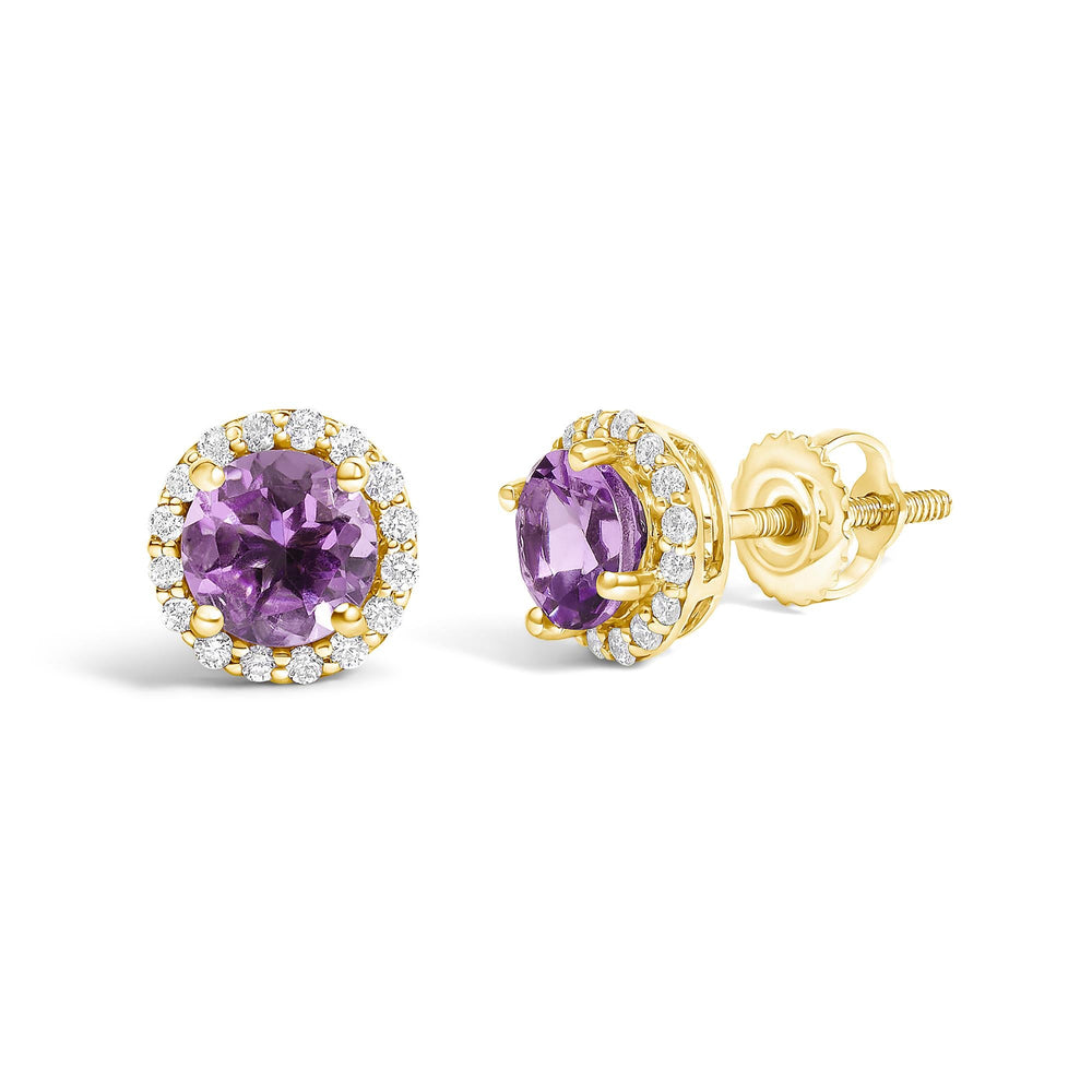 10K Gold Gemstone and 1/6 Cttw Diamond Halo Stud Earring
