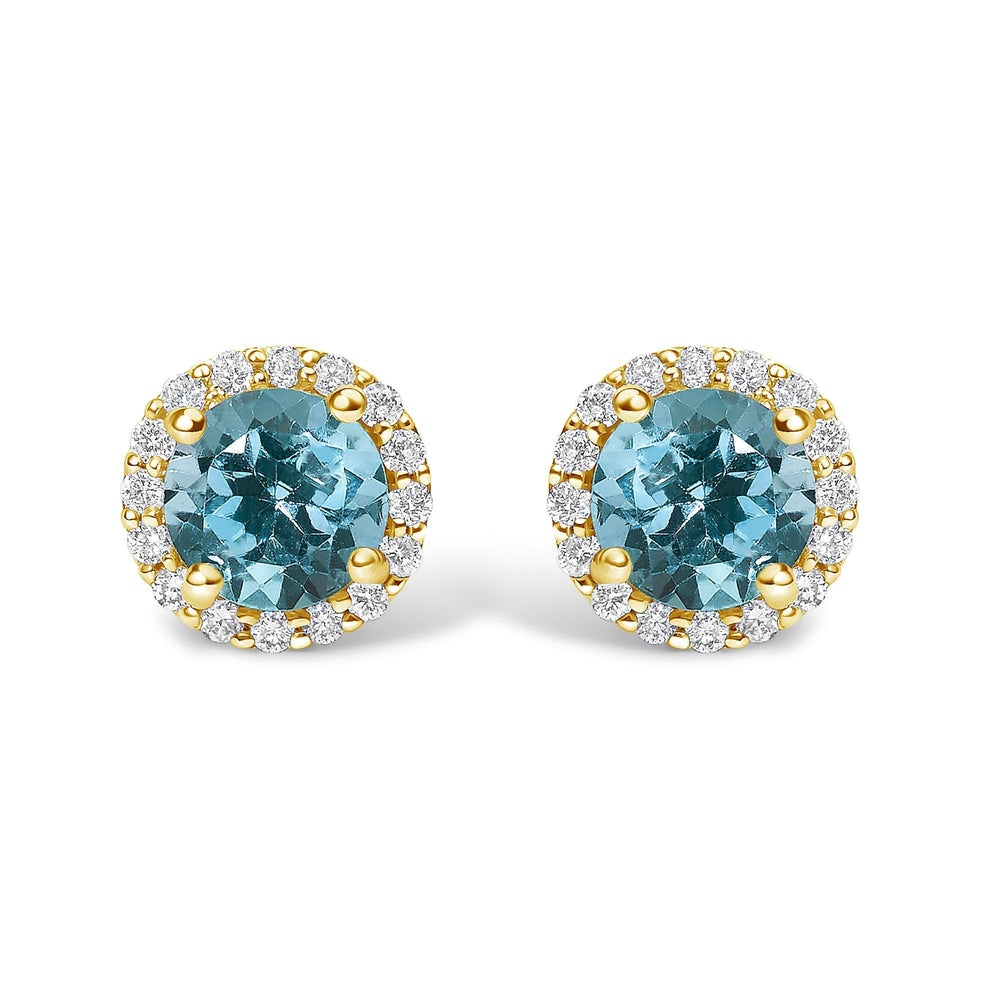 10K Gold Gemstone and 1/6 Cttw Diamond Halo Stud Earring