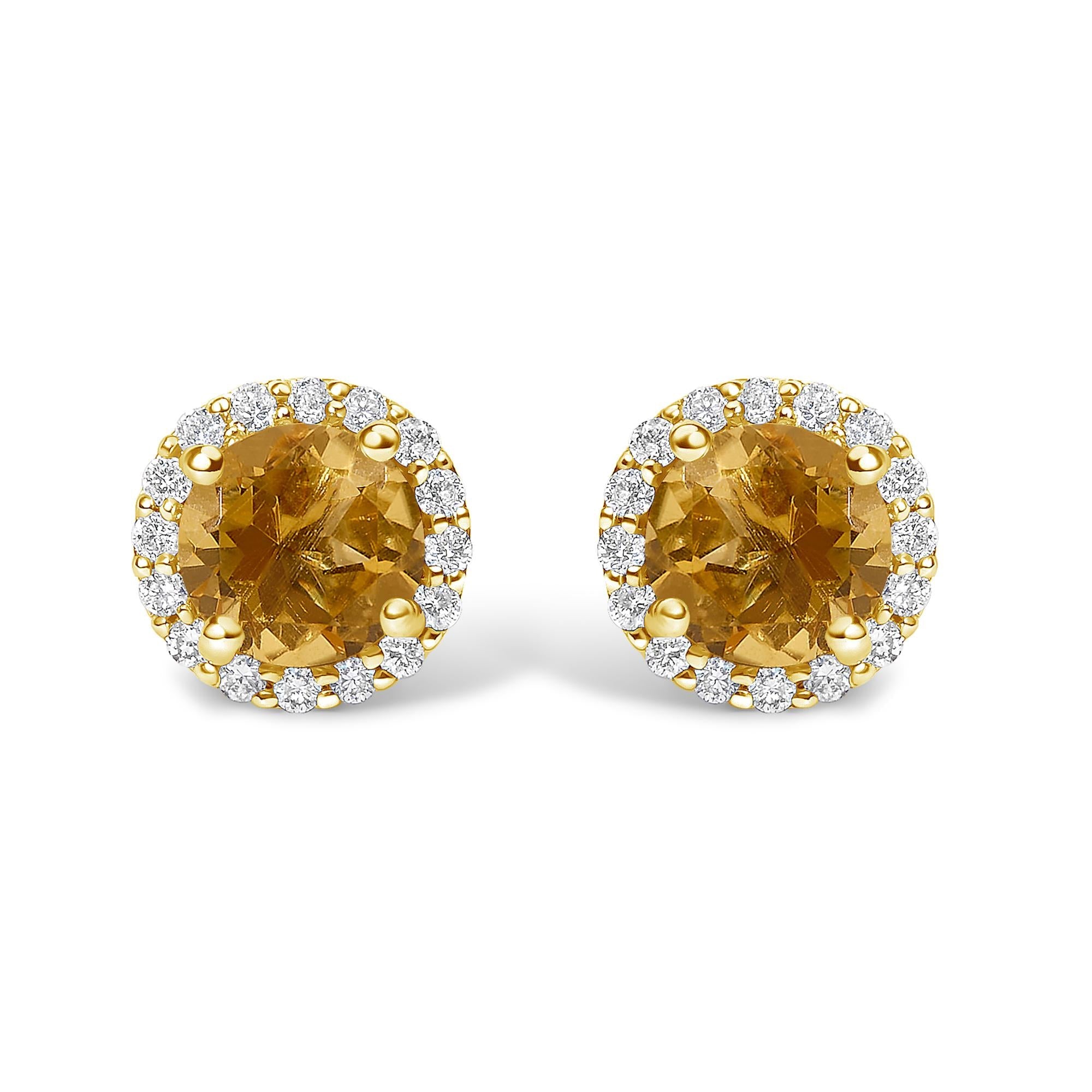 10K Gold Gemstone and 1/6 Cttw Diamond Halo Stud Earring
