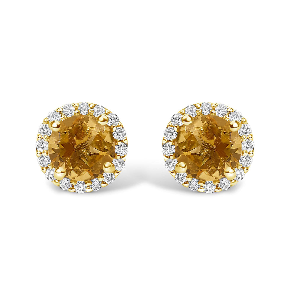 10K Gold Gemstone and 1/6 Cttw Diamond Halo Stud Earring