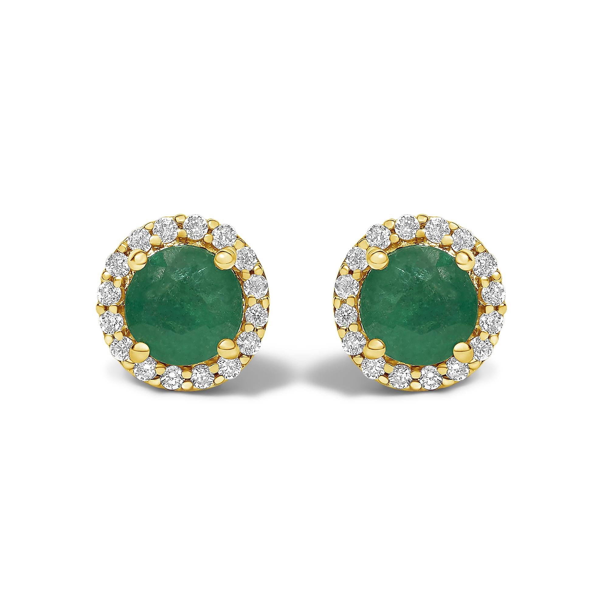 10K Gold Gemstone and 1/6 Cttw Diamond Halo Stud Earring