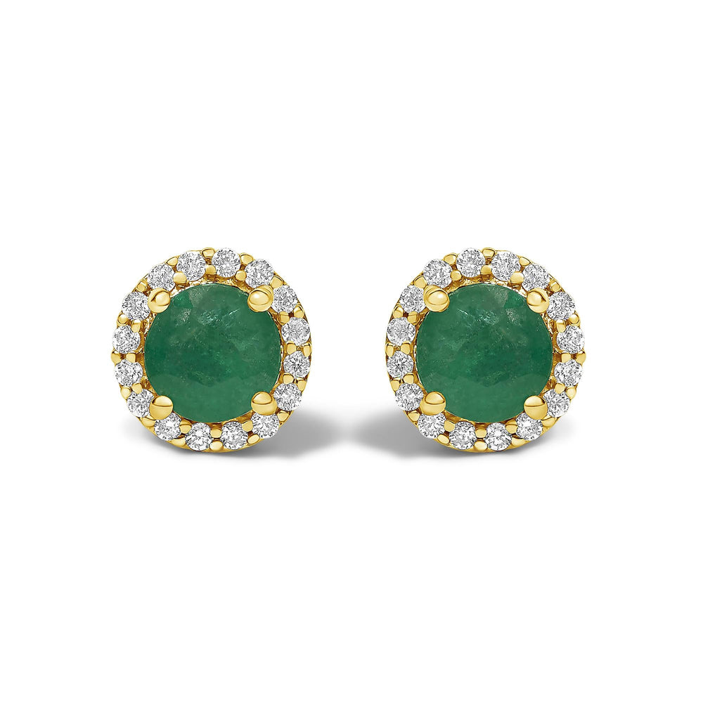 10K Gold Gemstone and 1/6 Cttw Diamond Halo Stud Earring