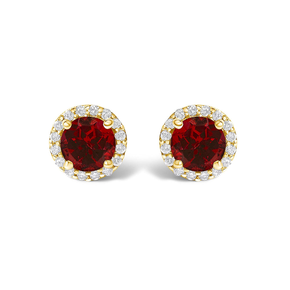 10K Gold Gemstone and 1/6 Cttw Diamond Halo Stud Earring