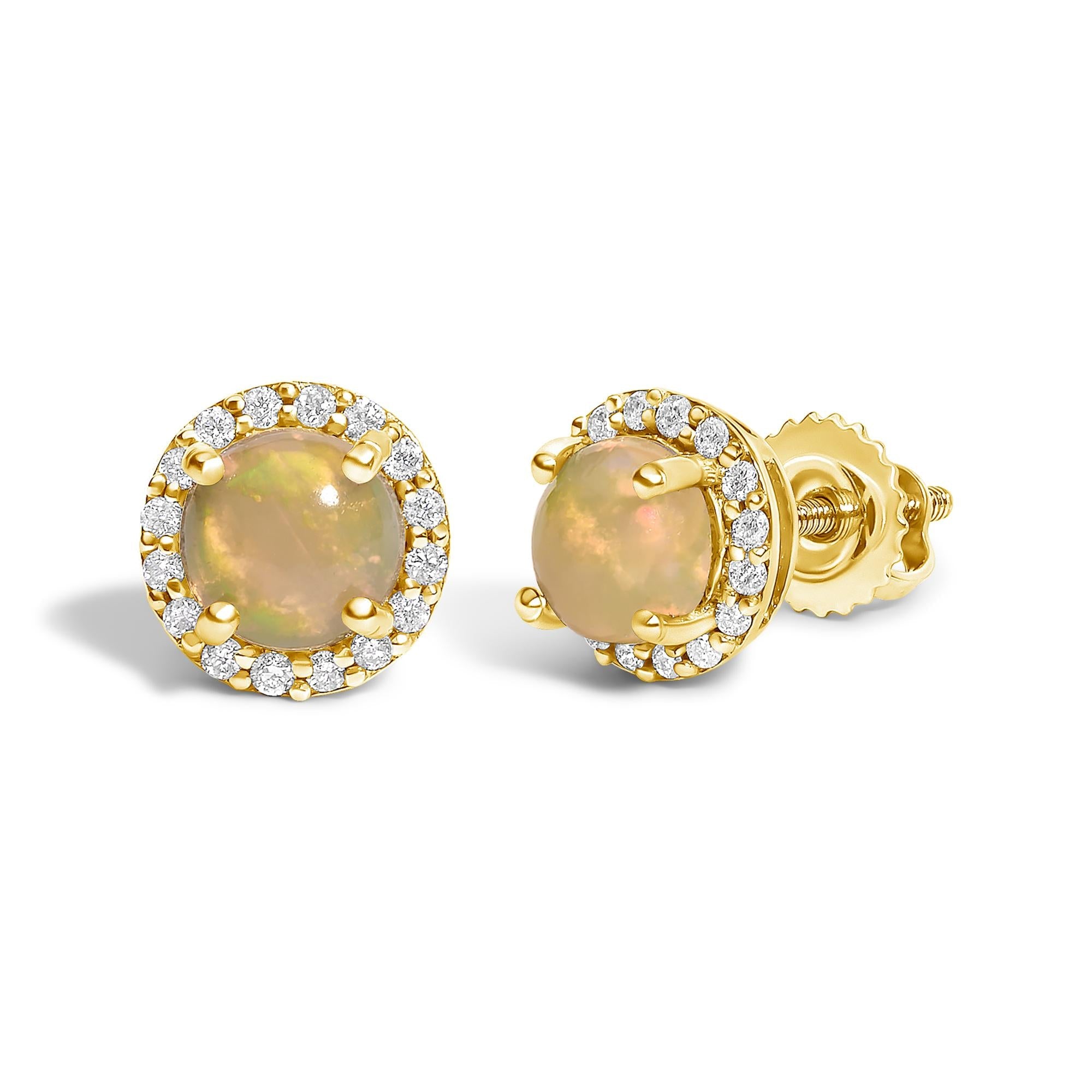 10K Gold Gemstone and 1/6 Cttw Diamond Halo Stud Earring