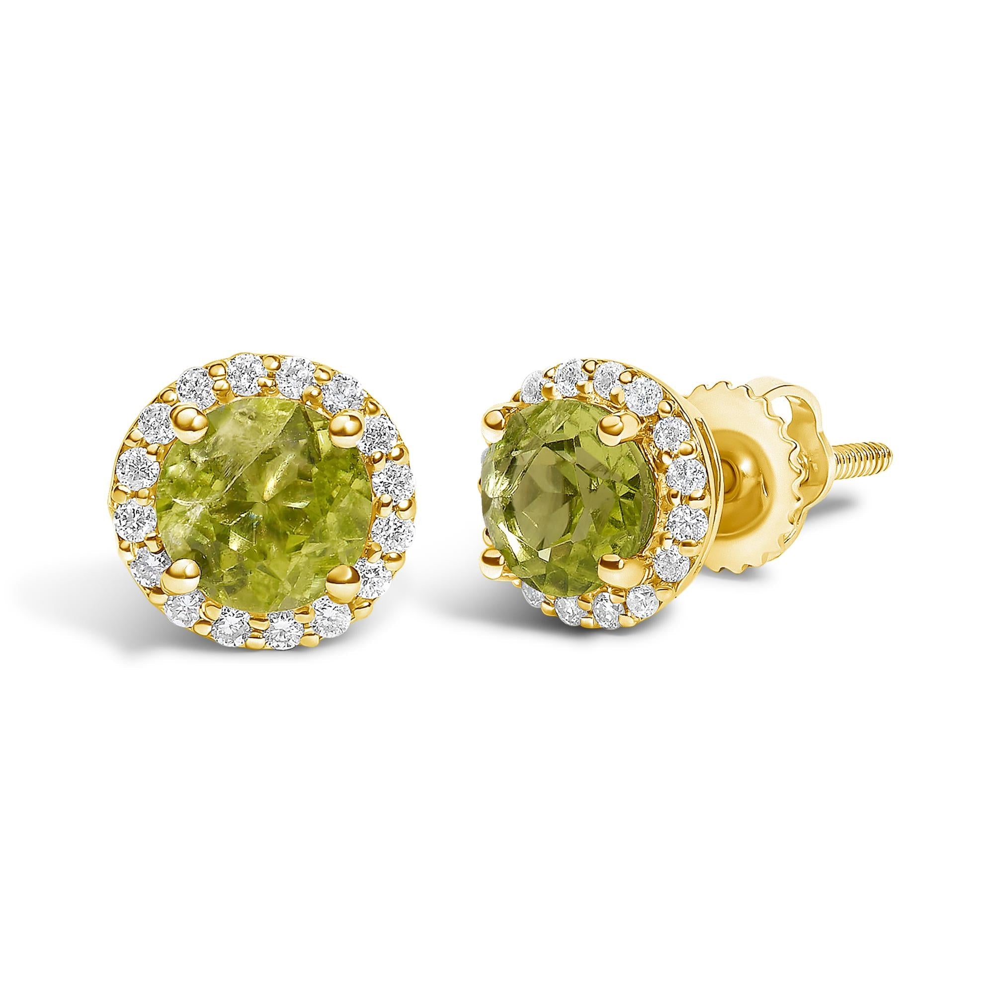 10K Gold Gemstone and 1/6 Cttw Diamond Halo Stud Earring