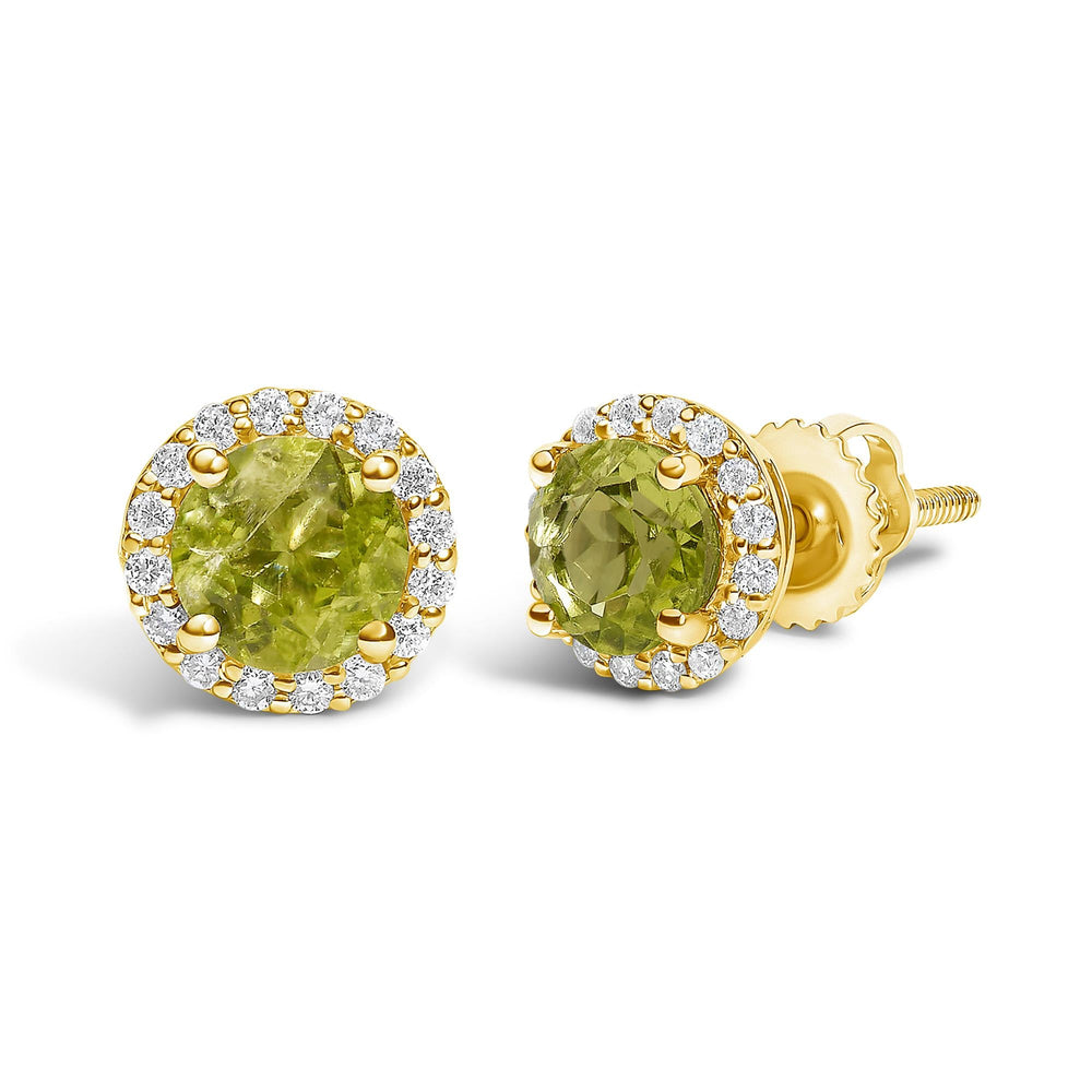 10K Gold Gemstone and 1/6 Cttw Diamond Halo Stud Earring