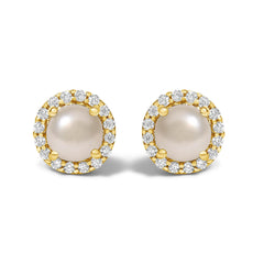 10K Gold Gemstone and 1/6 Cttw Diamond Halo Stud Earring