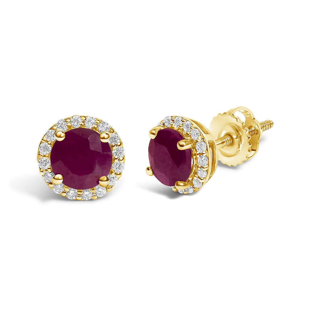 10K Gold Gemstone and 1/6 Cttw Diamond Halo Stud Earring