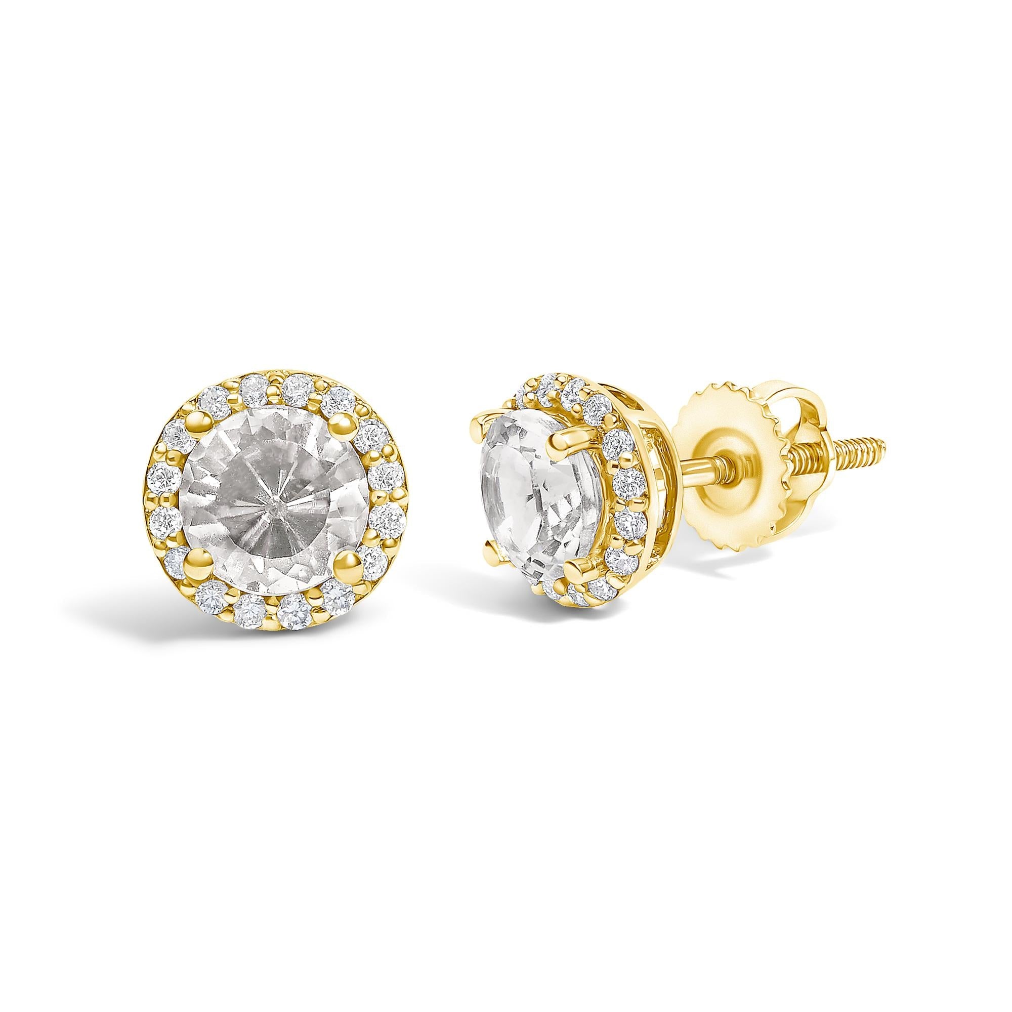 10K Gold Gemstone and 1/6 Cttw Diamond Halo Stud Earring