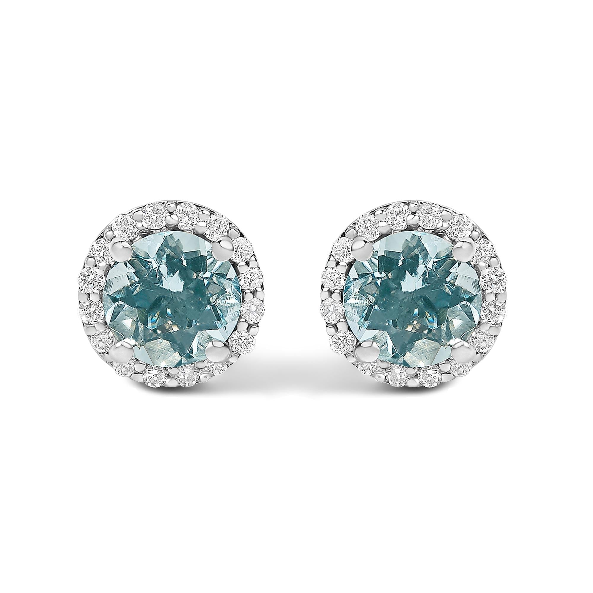 10K Gold Gemstone and 1/6 Cttw Diamond Halo Stud Earring