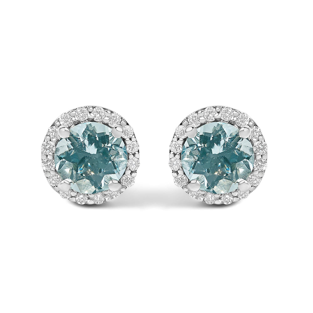 10K Gold Gemstone and 1/6 Cttw Diamond Halo Stud Earring
