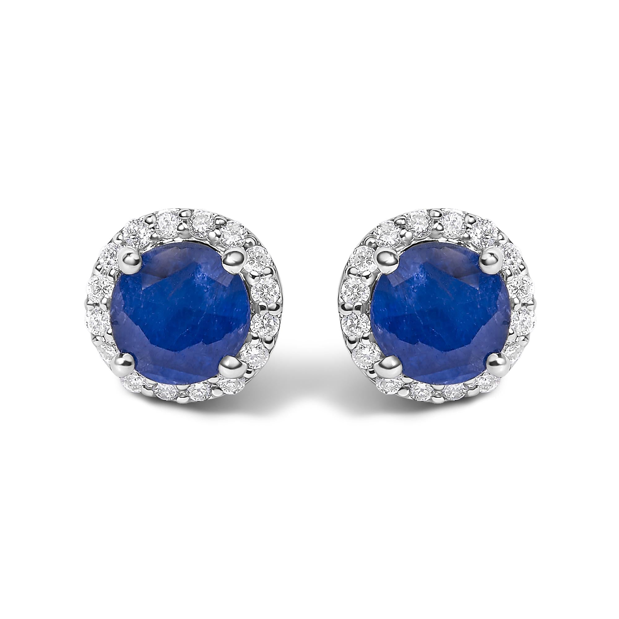 10K Gold Gemstone and 1/6 Cttw Diamond Halo Stud Earring