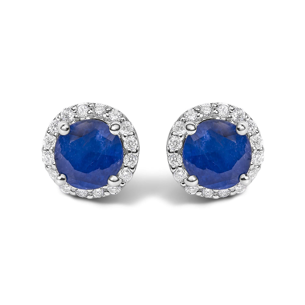 10K Gold Gemstone and 1/6 Cttw Diamond Halo Stud Earring