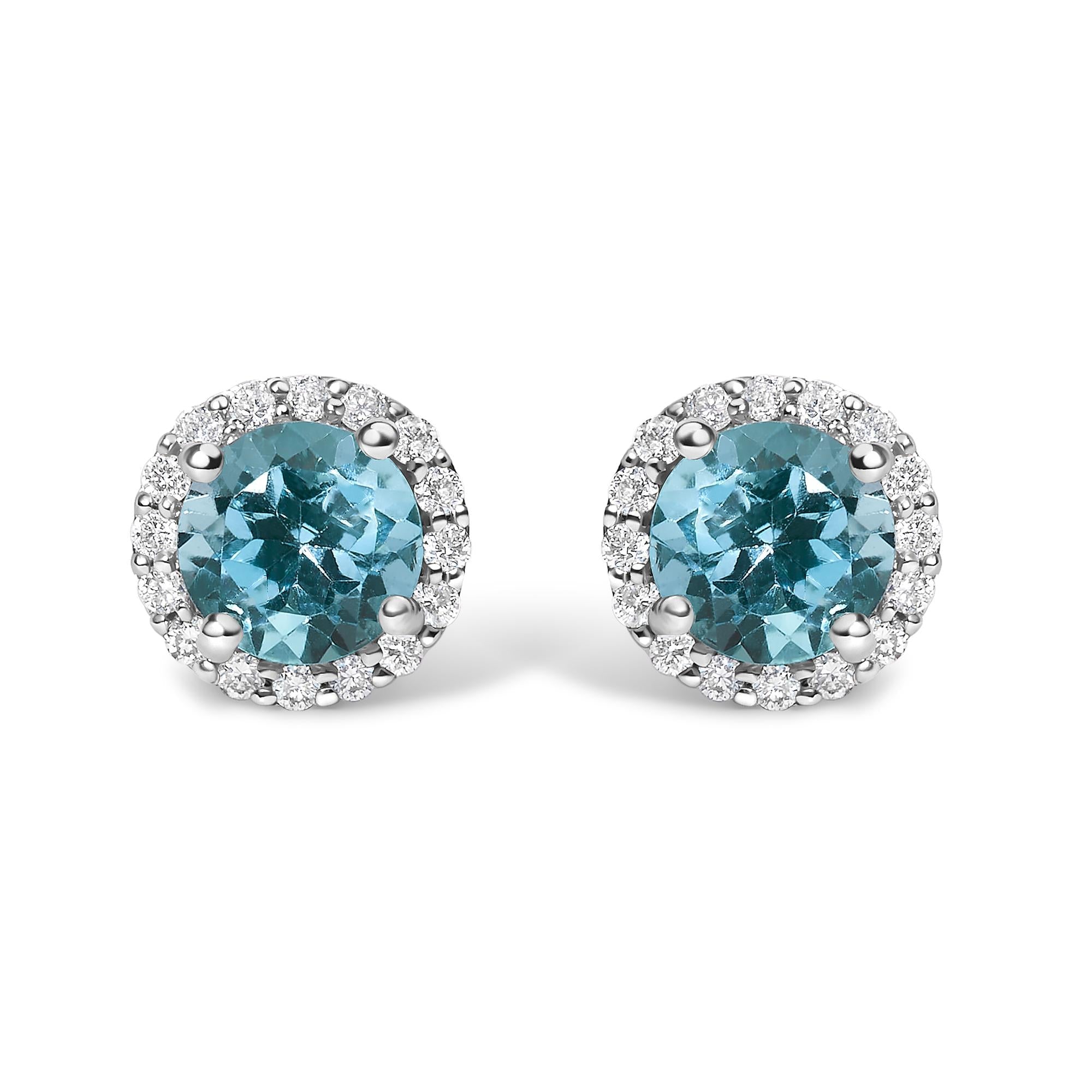 10K Gold Gemstone and 1/6 Cttw Diamond Halo Stud Earring