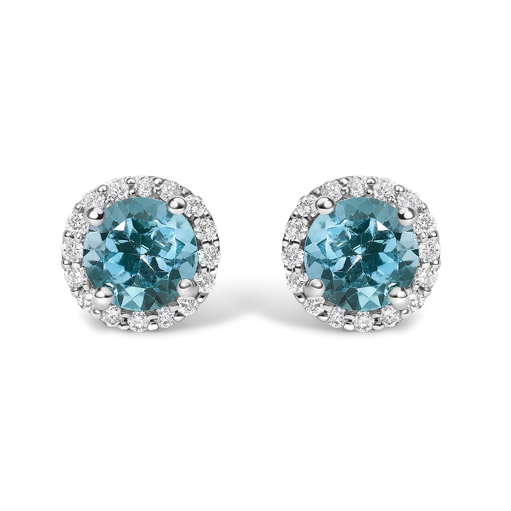 10K Gold Gemstone and 1/6 Cttw Diamond Halo Stud Earring