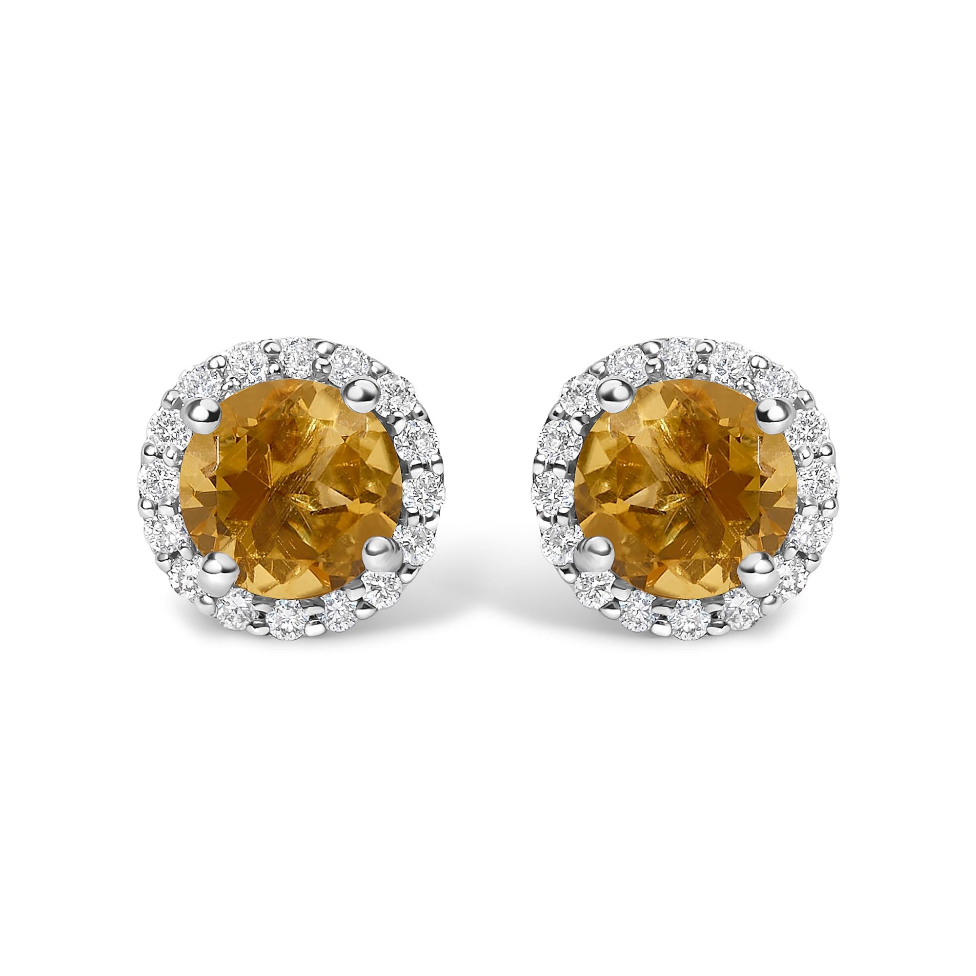 10K Gold Gemstone and 1/6 Cttw Diamond Halo Stud Earring