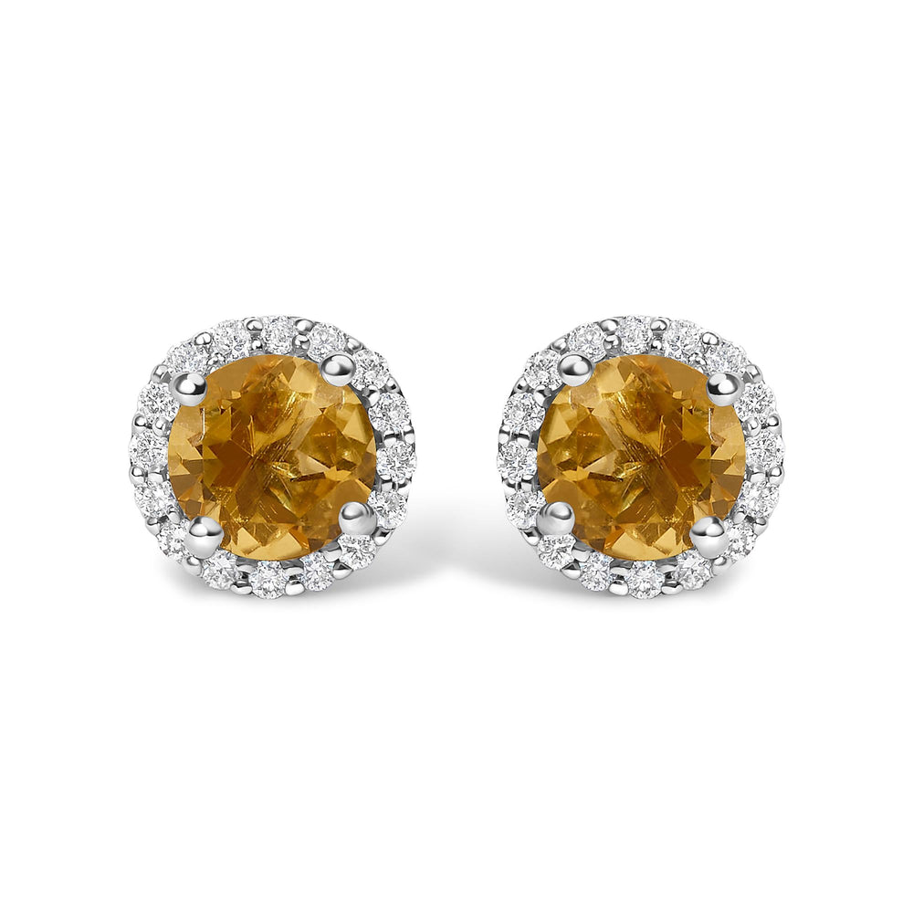 10K Gold Gemstone and 1/6 Cttw Diamond Halo Stud Earring