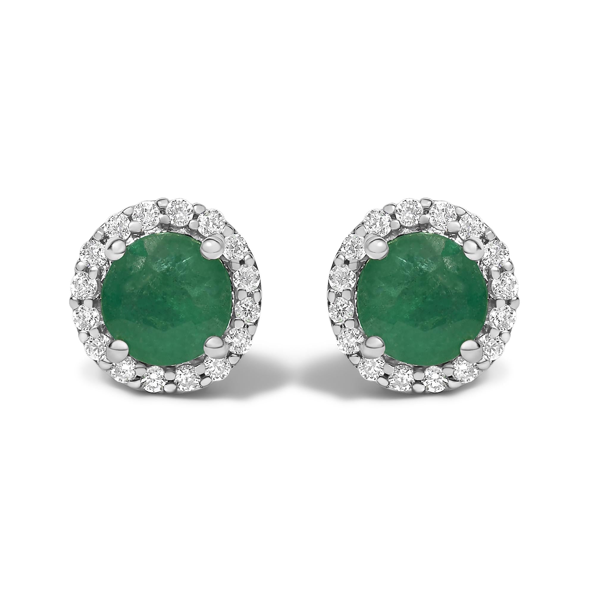 10K Gold Gemstone and 1/6 Cttw Diamond Halo Stud Earring