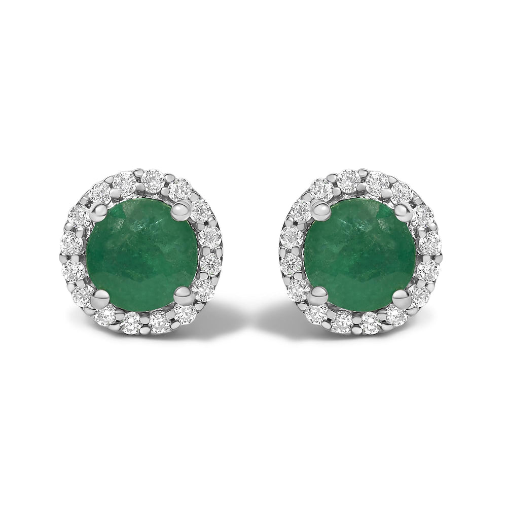 10K Gold Gemstone and 1/6 Cttw Diamond Halo Stud Earring