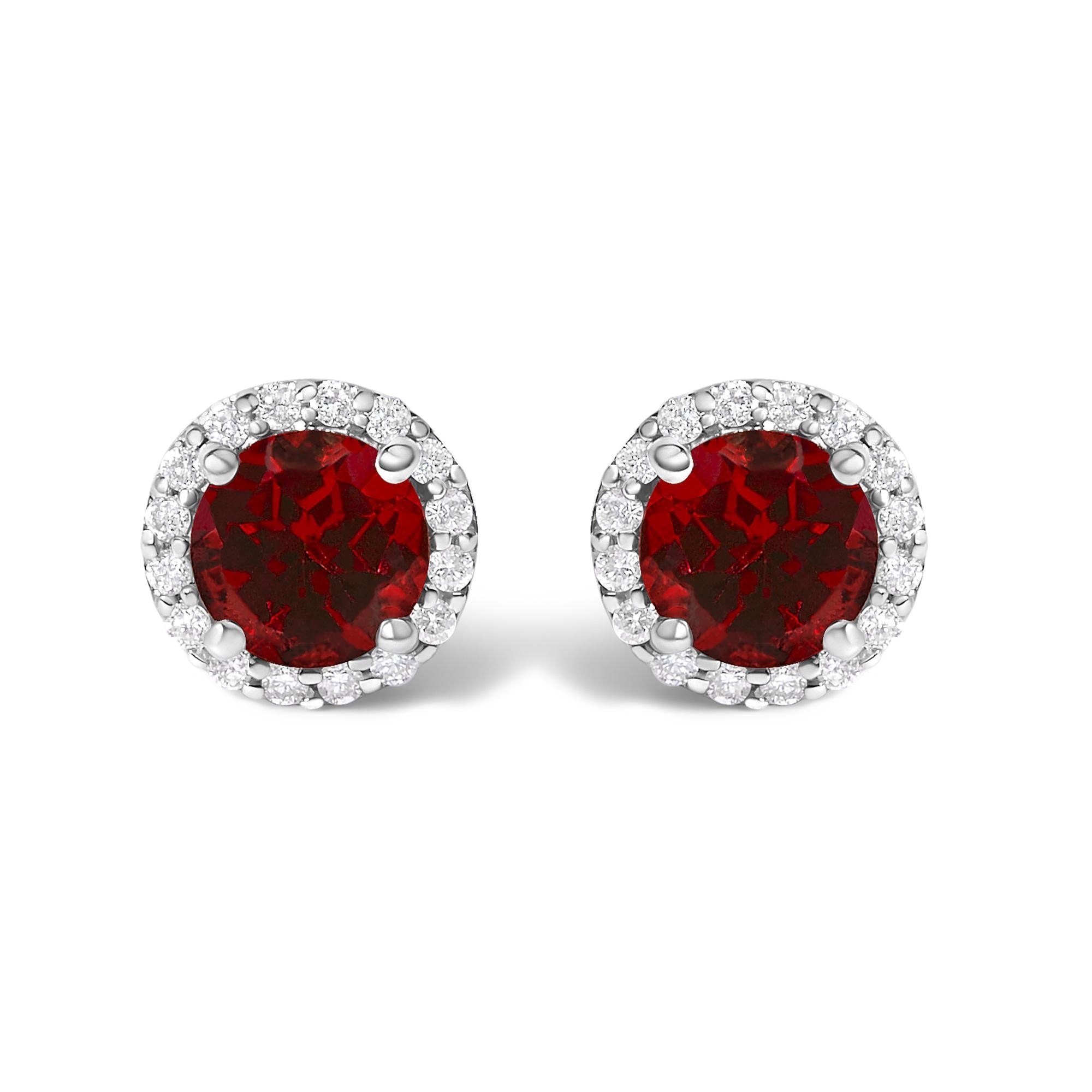 10K Gold Gemstone and 1/6 Cttw Diamond Halo Stud Earring