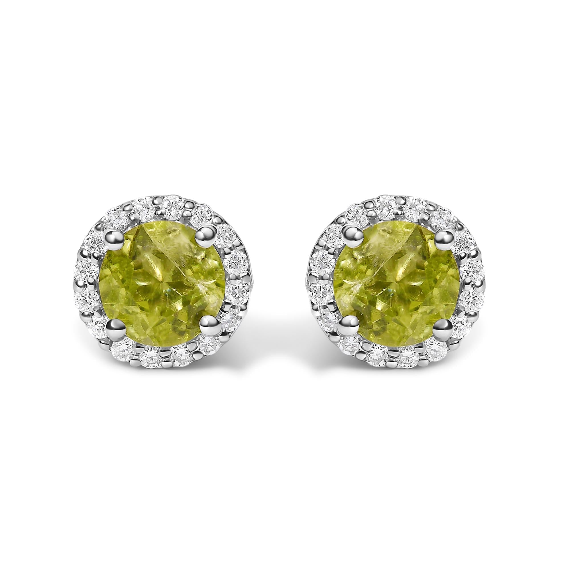 10K Gold Gemstone and 1/6 Cttw Diamond Halo Stud Earring