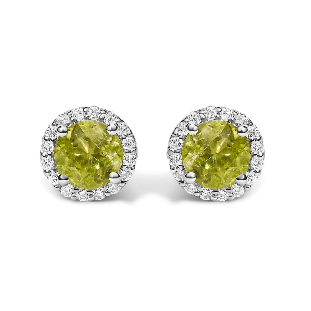 10K Gold Gemstone and 1/6 Cttw Diamond Halo Stud Earring