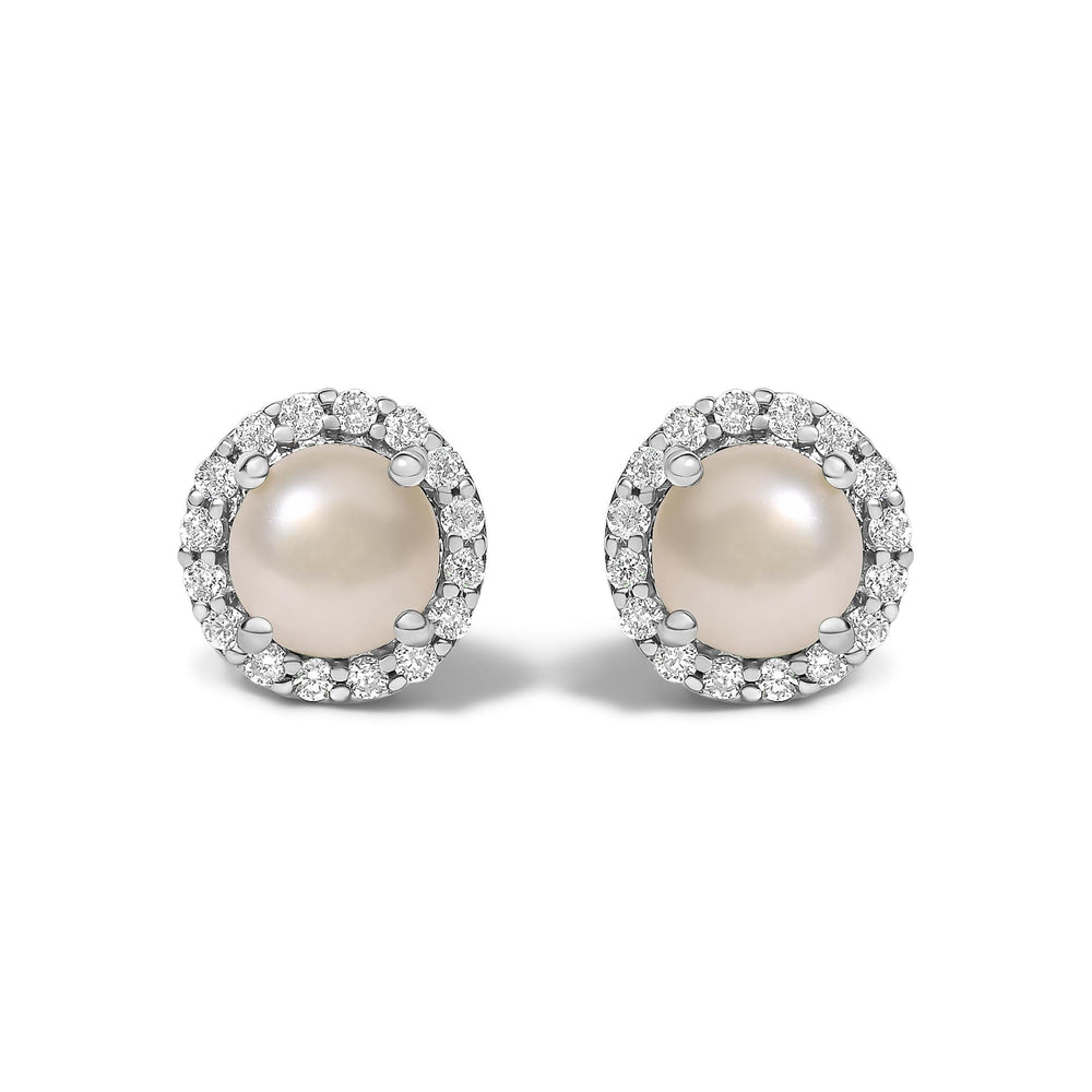 10K Gold Gemstone and 1/6 Cttw Diamond Halo Stud Earring