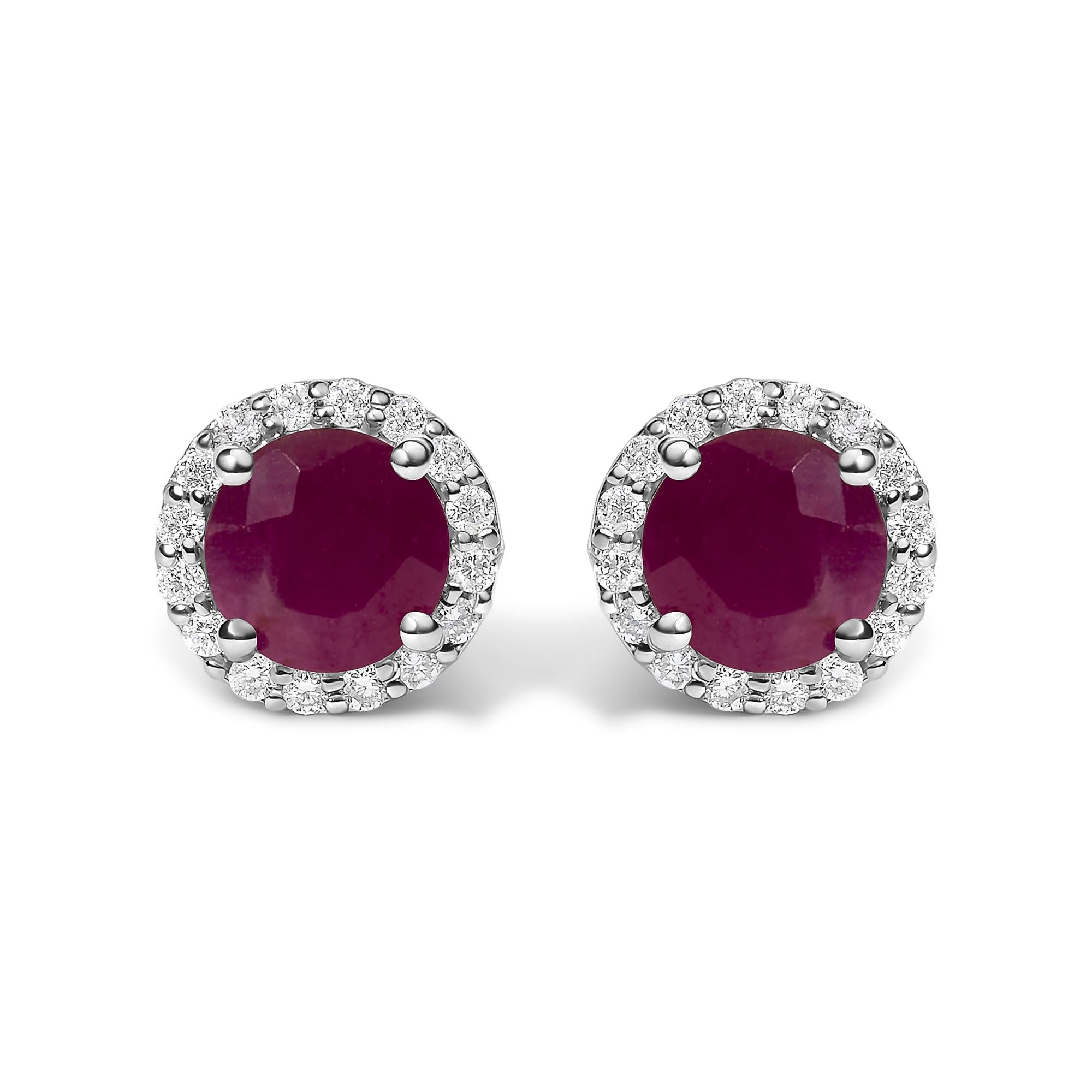 10K Gold Gemstone and 1/6 Cttw Diamond Halo Stud Earring