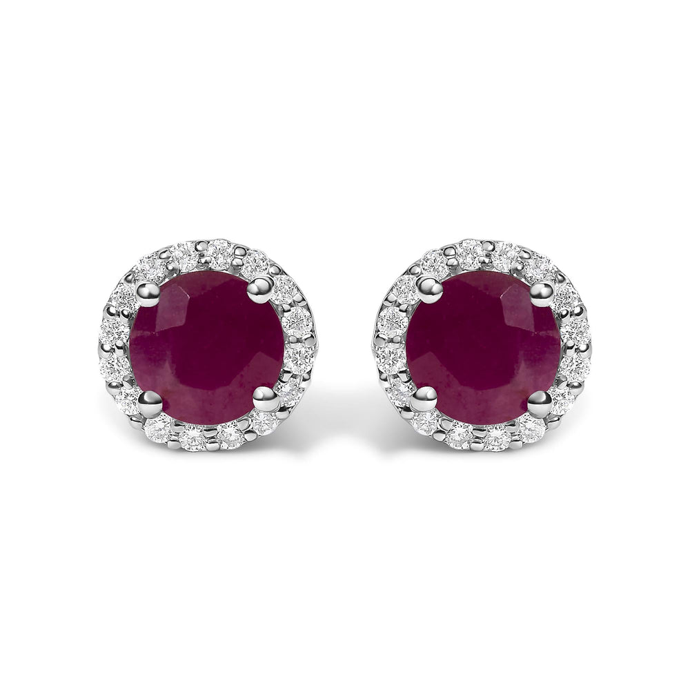 10K Gold Gemstone and 1/6 Cttw Diamond Halo Stud Earring
