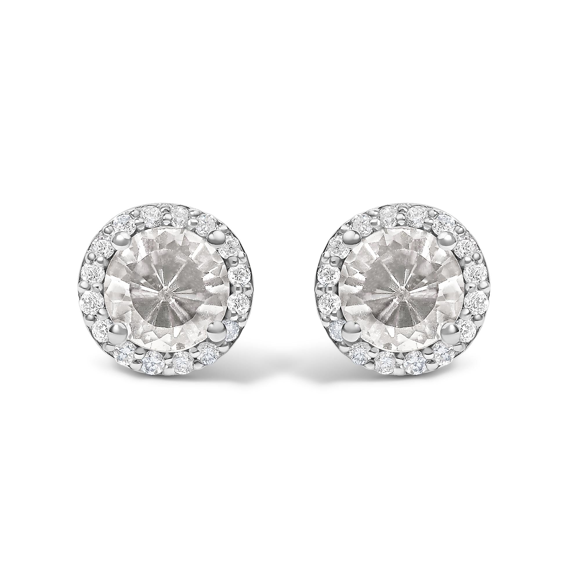 10K Gold Gemstone and 1/6 Cttw Diamond Halo Stud Earring