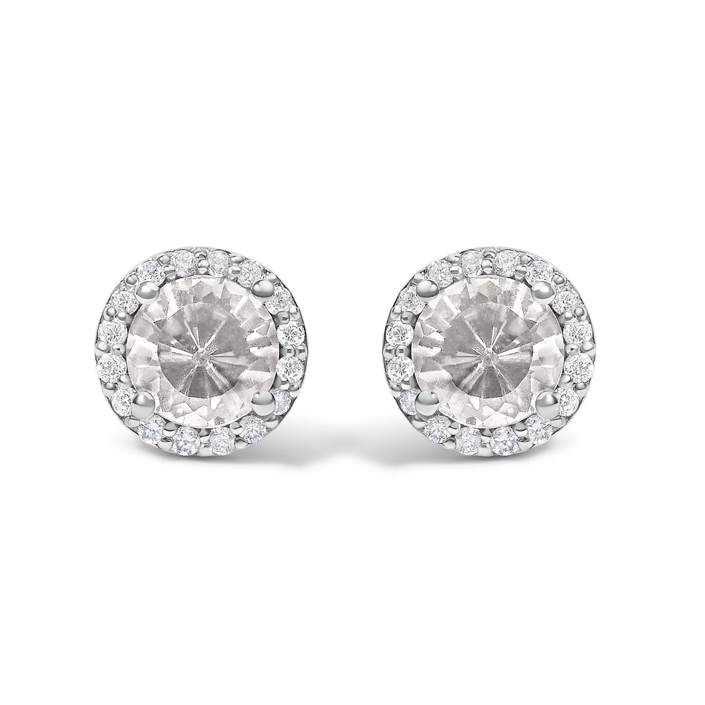 10K Gold Gemstone and 1/6 Cttw Diamond Halo Stud Earring