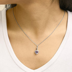 .925 Sterling Silver Heart Shape Purple Amethyst and White Sapphire Halo Earring Necklace Set