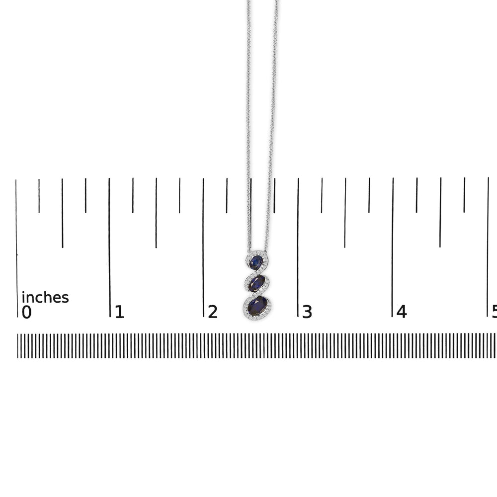 .925 Sterling Silver Created Blue and White Sapphire 3 Stone Swirl Pendant Necklace