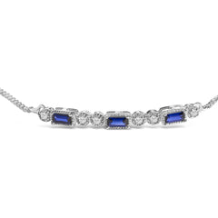 .925 Sterling Silver Created Blue Sapphire and White Sapphire Bolo Bracelet