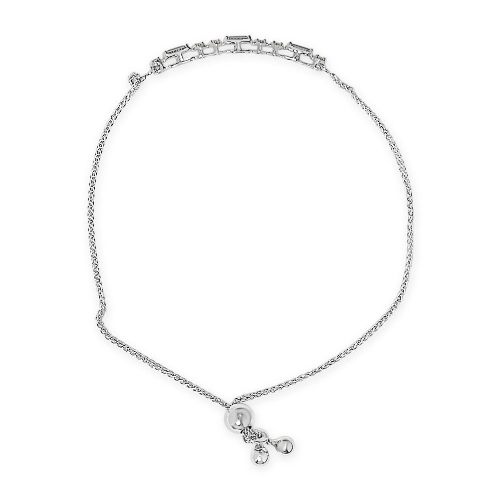 .925 Sterling Silver Created Blue Sapphire and White Sapphire Bolo Bracelet