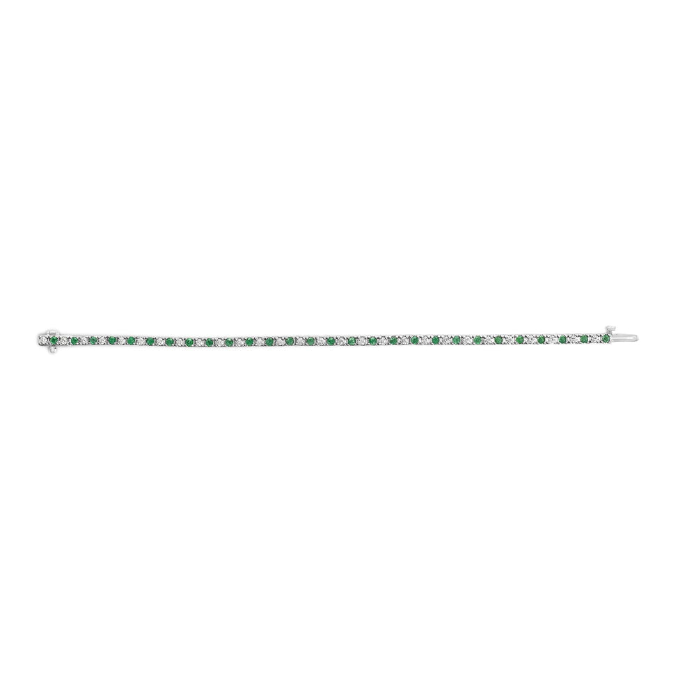 14K White Gold Alternating 1 1/2 Cttw Diamond and Emerald Tennis Bracelet