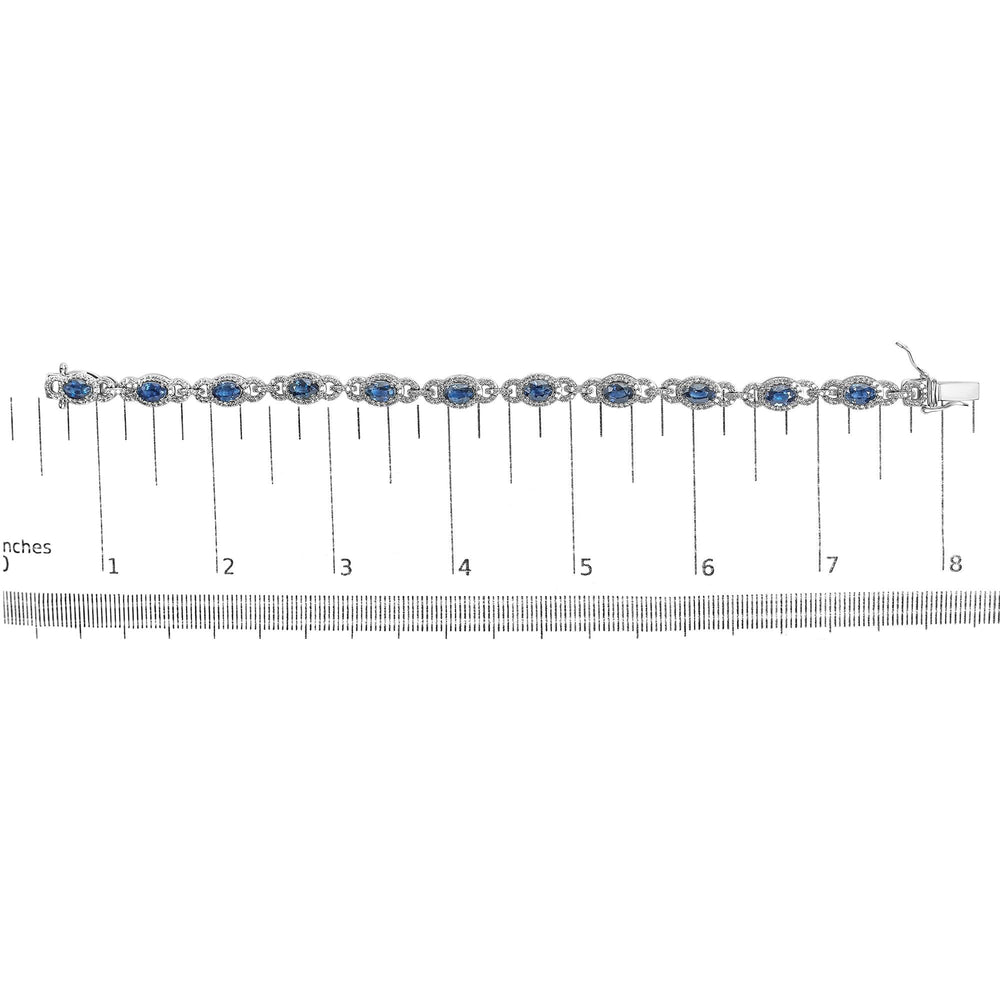14K White Gold Vintage-Inspired Oval Blue Sapphire & Diamond Link Bracelet