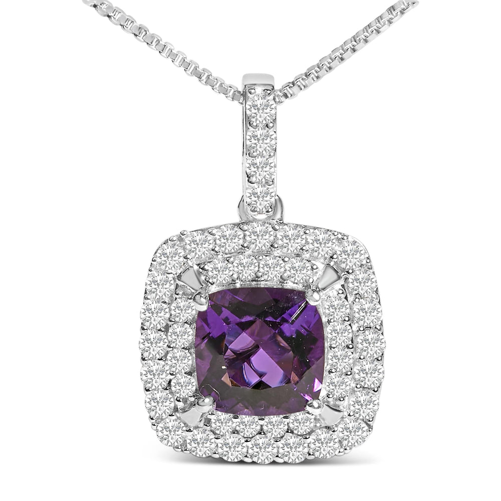 .925 Sterling Silver Created Purple Amethyst and White Sapphire Halo Pendant Earring Set