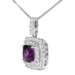 .925 Sterling Silver Created Purple Amethyst and White Sapphire Halo Pendant Earring Set